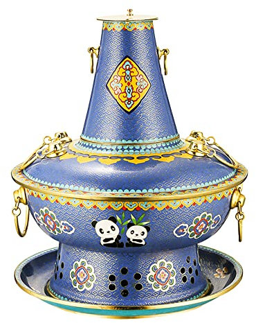 MNSSRN Electric Carbon Dual-Purpose Copper Hot Pot, Anti-Oxidation Thickened Charcoal Sturdy And Durable Double-Ring Heating, Family Dinner Party Hot Pot,34cm