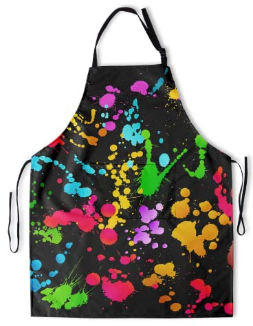 Kawani Unisex-Schürze für Erwachsene, bunter Druck, verstellbare Schürze mit 2 Taschen für Grillen, Kochen, Malen, Kunstmalerei, 28x33 Ines