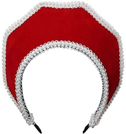 Renaissance Mittelalter Tudor Queen Kopfschmuck für Damen Anne Boleyn Stirnband Elizabethan Royal Coronet Kapuze Tiara Hut (Rot-2)