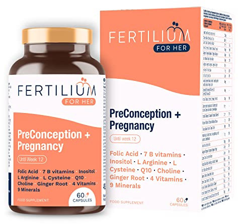 FERTILIUM Vitaminas Mujer Embarazo + Preconcepcion Mujer + Prenatal | Ácido Fólico + Inositol + Q10 Plus 12 Vitaminas + 9 Minerales para Donna PregnaPlus | 60 Cápsulas