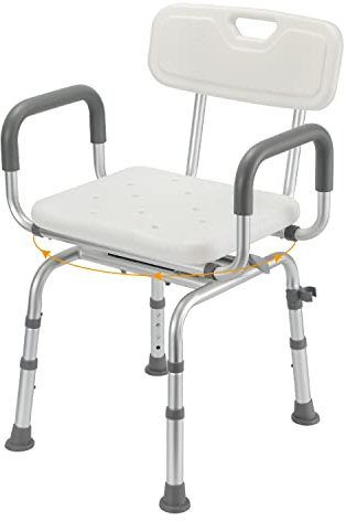Gimisgu Duschstuhl 360°Drehbarer, mit abnehmbaren Armen und Rückenlehne, Höhenverstellbar 56-69cm, Große Saugnäpfe, Duschhocker für senioren, Stabil Duschsitz Werkzeugfreie Montage
