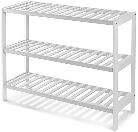 KEPLIN 3 Tier Natural Bamboo Shoe Rack Easy Assembly & Strong Design Stand Shelf Organiser Ideal for Corridor,Bedroom,Bathroom,Hallway & Small Spaces Large Capacity (3 Tier, White/White)