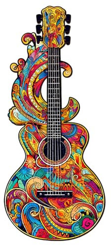 Blumuze Guitar-Shaped Wooden Jigsaw Puzzle - 200 Pieces for Adults and Kids - Unique Animal Design With Wood Gift Box, L-17.7 * 41.2cm