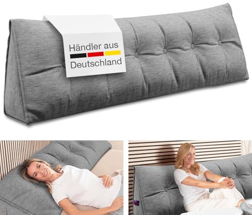 ELONEO Rückenkissen 160 cm breit, Keilkissen für Bett und Sofa geeignet, dreieckiges Lesekissen, Kissen mit abnehmbarem und waschbarem Bezug, mit praktischem Seitenfach