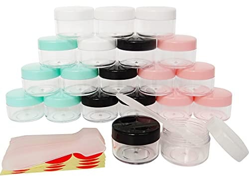 Wopanxye 20pcs 15 Gram 15ml Makeup Jars, Small Plastic Cosmetic Sample Empty Container, Plastic Round Pot Screw Cap Lid, Tiny 15g Bottle for Eye Shadow Nails Powder Jewelry Beads (Multicolor Jars)