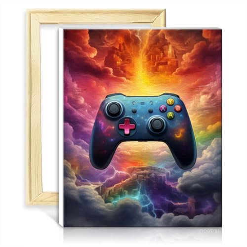 TANGFEIY Ölgemälde-Set, Galaxy-Game-Controller, für Erwachsene, Anfänger-Sets, Heimdekor mit Pinseln und Acrylpigment auf Leinwand als Heimdekor-Geschenk mit Rahmen (30 x 40 cm)