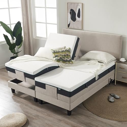 De RUCCI Motorbett, Boxspringbett mit elektrischer Verstellung, 7-Zonen Matratze, Modell 209E Riva Bestes Preis-Leistungs-Verhältnis, Zwei Jahre Garantie auf den Bettmotor (Beige, 200 x 200 cm)