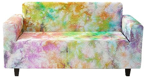 Odot Sofa Überzug,Sofabezug Ecksofa,Couch Überzug für 1/2/3/4 Sitzer,Tie-Dye Druck Sofa Überzug,Elastische sofabezug L Form rutschfest Sofaschoner,für Schmücken (4-Sitzer,Bunt)
