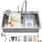 Ribanedy fregadero cascada multifuncional 85 x 45 cm, gris pistola, fregadero cocina 1 seno inoxidable con grifo rociador abatible, lavavasos y set de accesorios
