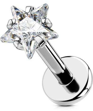 OUFER Body Piercing Titanium 18G/16G Labret Studs Lip Stud Medusa Piercing Threadless Labret Bars Push in Cartilage Helix Tragus Piercing Jewellery Flat Back Earring 6mm 8mm for Women Men