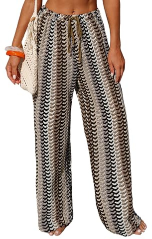 ZAFUL Womens Beach Cover Up Pants Boho Swimsuit Cover Up Beach Wear Brown