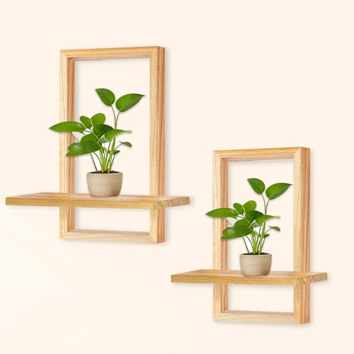 YiYa 2 Stück Holz Regale für Wanddekoration Modern Boho Wandregal Holz schwebendes Regal Bohemian hängende Regal Display Regale für hängende Pflanzen Foto für Wohnzimmer Badezimmer (Hellfarbige)