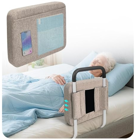 KAVIL Bed Rail Cover, Thick Foam Bed Rail Cushion pad, Elderly Bedside Anti-Fall pad, Elderly Safety Protection Bed Rail Cushion Cover (Khaki)