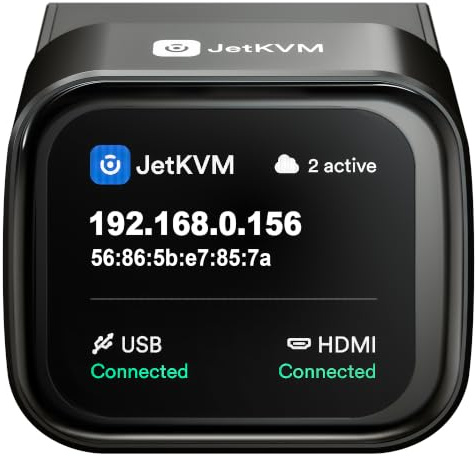 JetKVM IP KVM Over IP PC Fernsteuerung, Open-Source Jet KVM Ethernet mit Touchscreen LCD, Niedriglatenz Fern-BIOS Zugriff kompatibel mit Windows Mac Linux Raspberry Pi Server Rechenzentrum Büro