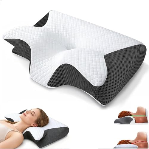 Schmetterlingskissen Seiten und Rückenschläfer Ergonomisches Nackenkissen | 2-Höhen-Schmetterlings Nackenkissen für Seiten- und Rückenschläfer Memory-Foam-Kissen mit Armfreiraum, abnehmbarem Bezug