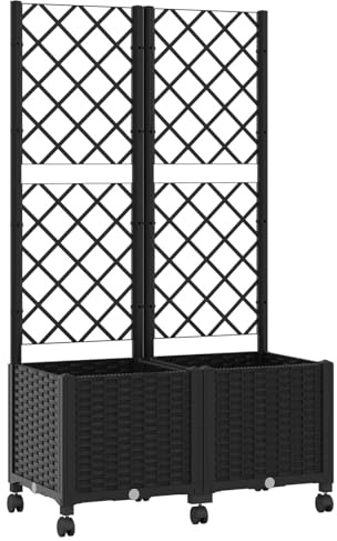 Fisinber Jardinière avec treillis et roulettes, 80 x 40 x 146 cm, jardinière surélevée avec treillis mobile, jardinière pour plantes grimpantes, tomates, légumes, polypropylène résistant aux