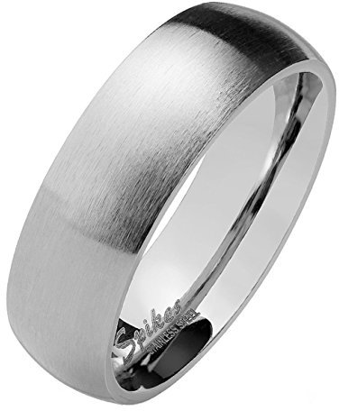 Paula & Fritz® matt poliert 6mm breit Edelstahlring Damen-Ring Verlobungs-Ring Freundschaftsring Herrenring Partnerring Dome Silber 61 (19.5)