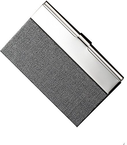 ToBeIT Etui Visitenkarten edel aus PU Leder und Edelstahl – Metall Visitenkartenetui/Visitenkartenhalter 96 * 65 * 13mm für Herren Silber