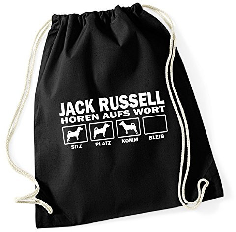 siviwonder Turnbeutel - JACK RUSSELL TERRIER Jackie Jacky Rusell - HÖREN AUFS WORT Baumwoll Tasche Beutel schwarz