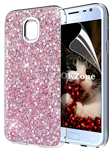 OKZone Galaxy J3 2017 Hülle, Glitzer Bling Design Weich TPU Bumper Case Silikon Schutzhülle Handy Tasche Rückseite Hülle Etui Cover TPU Bumper Schale für Samsung Galaxy J3 2017 (Rosa)