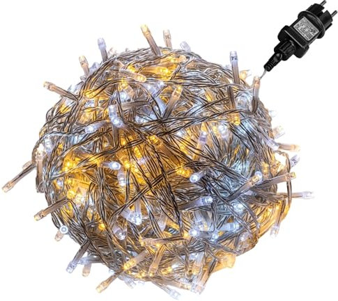 VOLTRONIC LED Lichterkette, IP44, Modell- und Farbwahl, 50 LEDs, Transparentes Kabel, kaltweiß/warmweiß