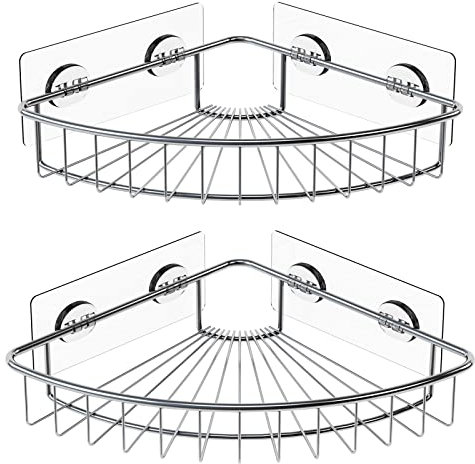 HEETA Duschablage ohne Bohren, 2 Stück Duschablage Ecke Duschregal Metall Edelstahl Badezimmer Langlebige Duschkorb Organizer für Bad, Küche und Toilette (Silber)