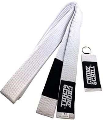 Choke&Chill BJJ Brazilian Jiu-Jitsu Belt Gürtel mit Schlüsselanhänger (Weiß, A3 (300cm))
