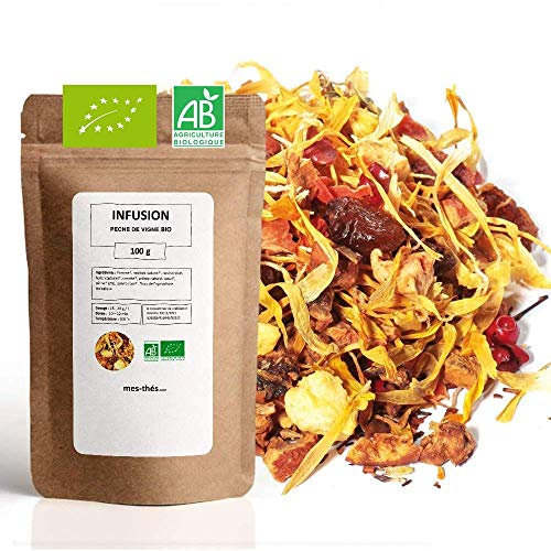 Infusion Bio Pêche de vigne - 100g (40 tasses) - Thé en vrac 100% Agriculture Biologique - Mes-Thés