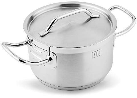 BOJ Olla con tapa Premium en acero inoxidable máxima calidad 18/10, todo tipo de fuegos (Ø 16 x 9 cms)