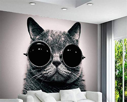 papier peint panoramique 3d,Lunettes de soleil chat gris - autocollant mural pour salon chambre à coucher couloir moderne espace visuel de paysage naturel murale 200x150 cm - 4 lés