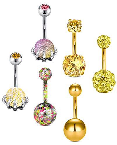 D.Bella 14G Bauchnabelpiercing Chirurgenstahl Opal Stein Bauchpiercing Damen 10mm Stablänge Bauchnabel Piercing Bauchnabelstab Bauchnabelring