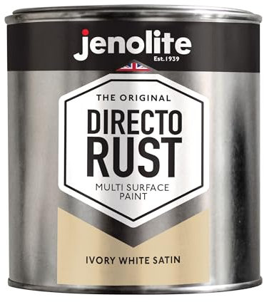 JENOLITE Directorust Satin Paint | IVORY WHITE | Multi Surface Paint | For Use On Wood, Metal, Plastic, Ceramic & Rusted Surfaces | 1 Litre (RAL 1013)