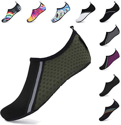 SAGUARO Herren Badeschuhe Damen Strandschuhe rutschfest Schwimmschuhe Männer Atmungsaktiv Neoprenschuhe Frauen Aqua Wassersport Sommer Dunkelgrün 42/43 EU