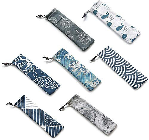 N-K Lot de 5 sacs de rangement à couverts en toile portable japonaise avec cordon de serrage - Réutilisables - En coton et lin - Pour poussette, couverts, extérieur