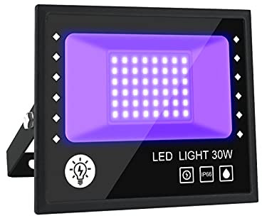 BOSITE 30W LED Luz Negra, Ultravioleta Con Enchufe IP66 Impermeable Foco Fluorescente Exterior, Lámpara UV Para Halloween, Bar, Club, DJ Discoteca, Fiesta, Pintura Corporal
