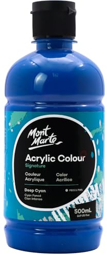 MONT MARTE Signature Deep Cyan Acrylic Paint, 16.9oz (500ml), Semi-Matte Finish, Suitable for Canvas, Wood, Fabric, Leather, Cardboard, Paper, MDF and Crafts