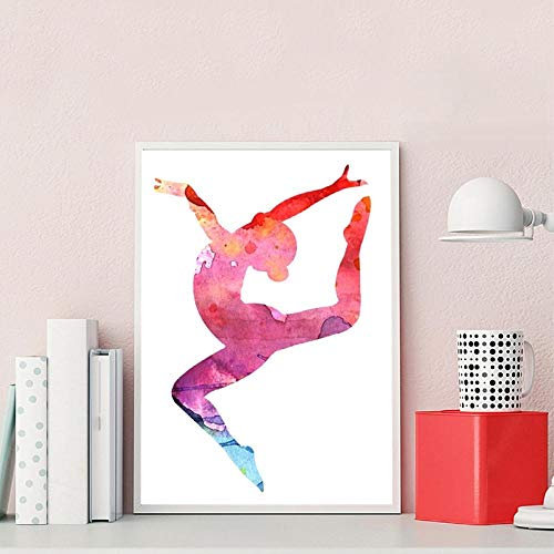 Bilder, Poster, Gemälde, Gymnastik Wandkunst Leinwand Poster Drucke Turnerin Zitat Zeichen Malerei Bunte Aquarell Wandbilder Dekoration Für Schlafzimmerwände - 50X70Cm
