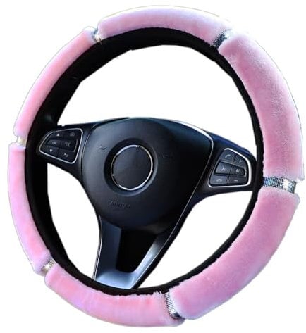 Lenkradabdeckung Glitzer,Universal Bling Lenkradhülle Plüsch Winter Lenkradbezug Teleskop Lenkrad Abdeckung weich bequem Steering Lenkradschoner Auto Zubehör für Frauen Mädchen,36-38cm Rosa