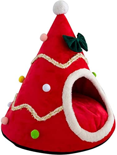AOOPOO, casetta per gatti con albero di Natale, ideale come cuccia per gatti e gatti, per casa o per gli amanti degli animali domestici, Rosso (Piccolo)