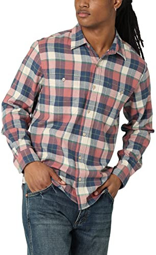 Wrangler Authentics Cloud Chemise tissée en Flanelle Bouton Bas, Rose fanée, M Homme