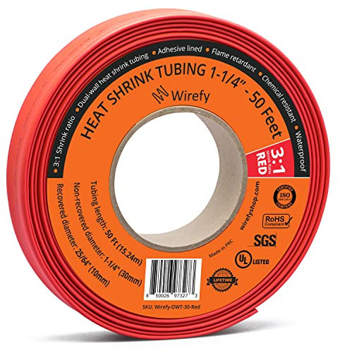 Wirefy Schrumpfschlauch Metrware mit Kleber 15m - 3:1 Schrumpfverhältnis, Doppelwandiger Schrumpfschlauch Wasserdicht - Heat Shrink Tube Set Rot Ø 30mm