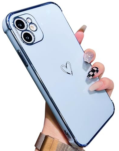 ZTOFERA Compatible with iPhone 11 Case, 6.1-Inch, Girls Cute Heart Pattern Silicone Protective Bumper Case Electroplated Design Shockproof Phone Cover for iPhone 11 (6.1), Sierra Blue
