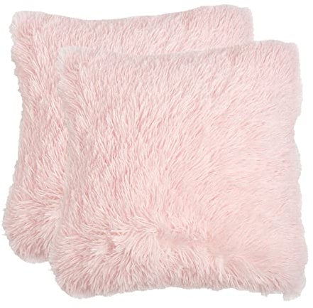 Sienna Lot de 2 Housses de Coussin carrées à Poils Longs et moelleuses en Fibres Douces pour Maison, canapé, canapé, 45,7 x 45,7 cm, Rose pâle