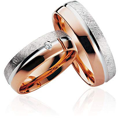JC Trauringe 2 x Eheringe 925 Silber Rotgold Plattiert PAARPREIS inkl. Stein und Gravur Ehe-ringe Verlobungs-ringe Heiraten Wedding Rings Partnerringe Platin Gold Weißgold P914-R
