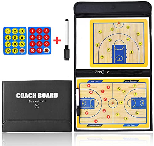 Holzsammlung Basketball Taktikbrett Coach Board, Magnetisches Strategy Coaching/Coaches Clipboard mit Radiergummi Marker Stift und Magneten,Taktikmappe Strategiebrett für die Schulung und Spielanalyse