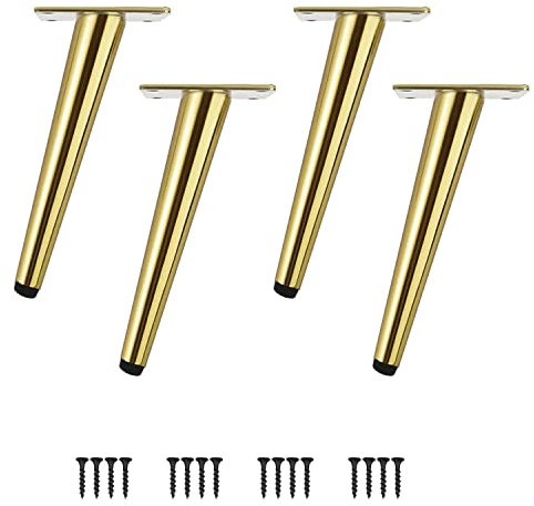 SIVIKIO Möbelfüße 4 Stück Möbelbeine Kegel Schräg/Vertikale Möbelfüße Edelstahl mit rutschfeste Gummibasis DIY für TV-Schrank Bett Sofa Badschrank (Höhe-25CM (10), Messing-Schräg)