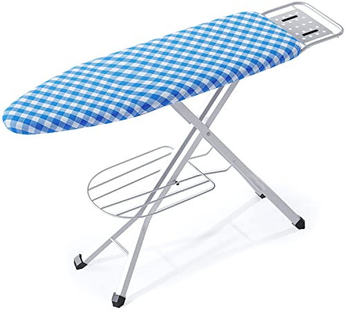 BKTD Ironing Board, Heat Resistant Cover Iron Board with Steam Rest, Non-Slip Foldable Ironing Stand. Heavy Sturdy Metal Frame Legs Iron Stand(13 * 34 * 53 Inches) (Blue White)