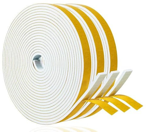 Guarnizione Finestra Porta Nastro Sigillante Autoadesivo in Gommapiuma, Alta Densità Neoprene Isolamento Nastro Sigillante per Anti Freddo, Rumore e Collisione (12mm x 3mm/15M, Bianco)
