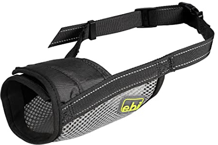 EBI, Maulkorb L – 16-40 cm / Ø18-23 cm grau, extra starker Klettverschluss, reflektierendes Gewebe, verstellbare Klemmschnalle, verhindert Beißen, Bellen und Kauen