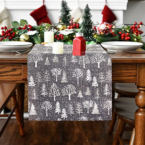 28x275cm Tischläufer Weihnachten Weihnachtsbaum in Grau Tischdecke Tischdeko Weihnachtstischläufer Weihnachtsdeko Winter Esstisch Dekoration